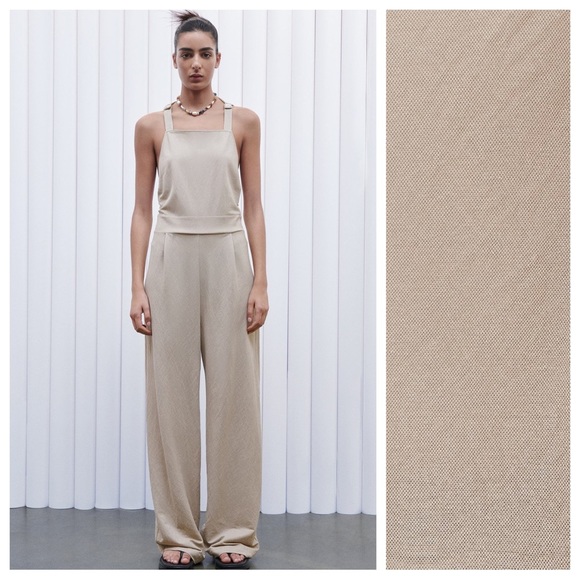 NWT. Zara Sand Viscose Blend Long Jumpsuit with Buttons. Size S. - Picture 1 of 11